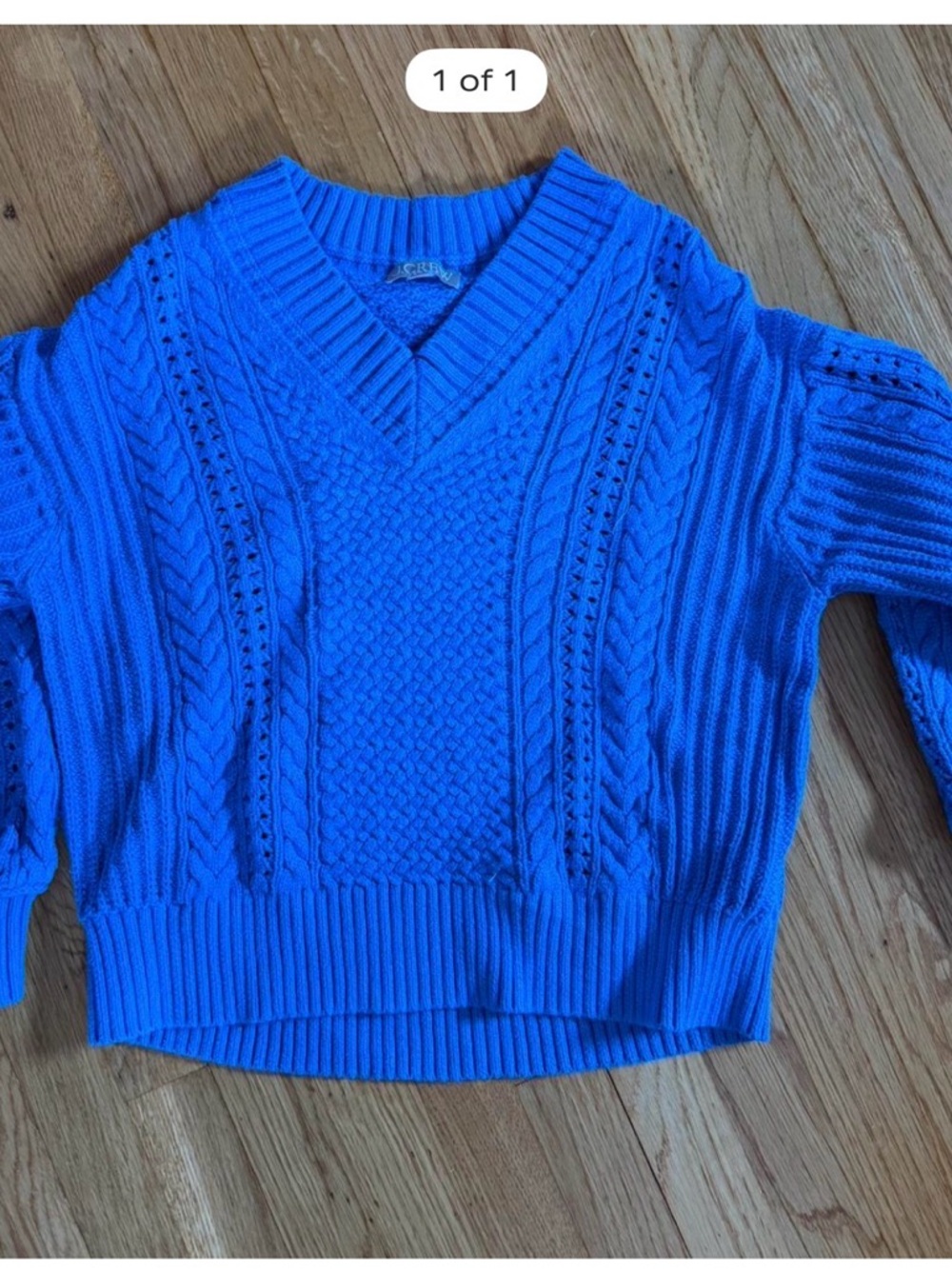 J. Crew Bright Blue Cable V-Neck Sweater